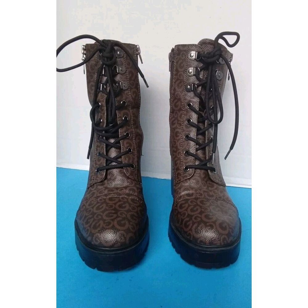 Chunky Heel Combat Boots Brown Leopard Print Lace-Up Platform Military Style‎